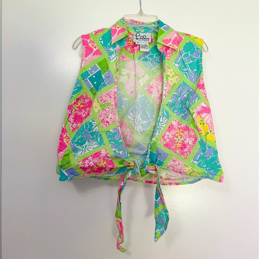 Vintage Lilly Pulitzer Spring Lion Diamond Sarong Wrap Crop Top